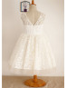 Ivory Lace Champagne Tulle V Back Sweet Rustic Flower Girl Dress